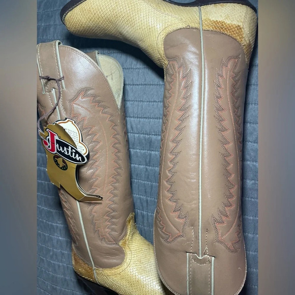 Justin Vintage Genuine Snakeskin Two-Tone Leather Cowboy Boots size 5.5B NWT - Picture 4 of 15